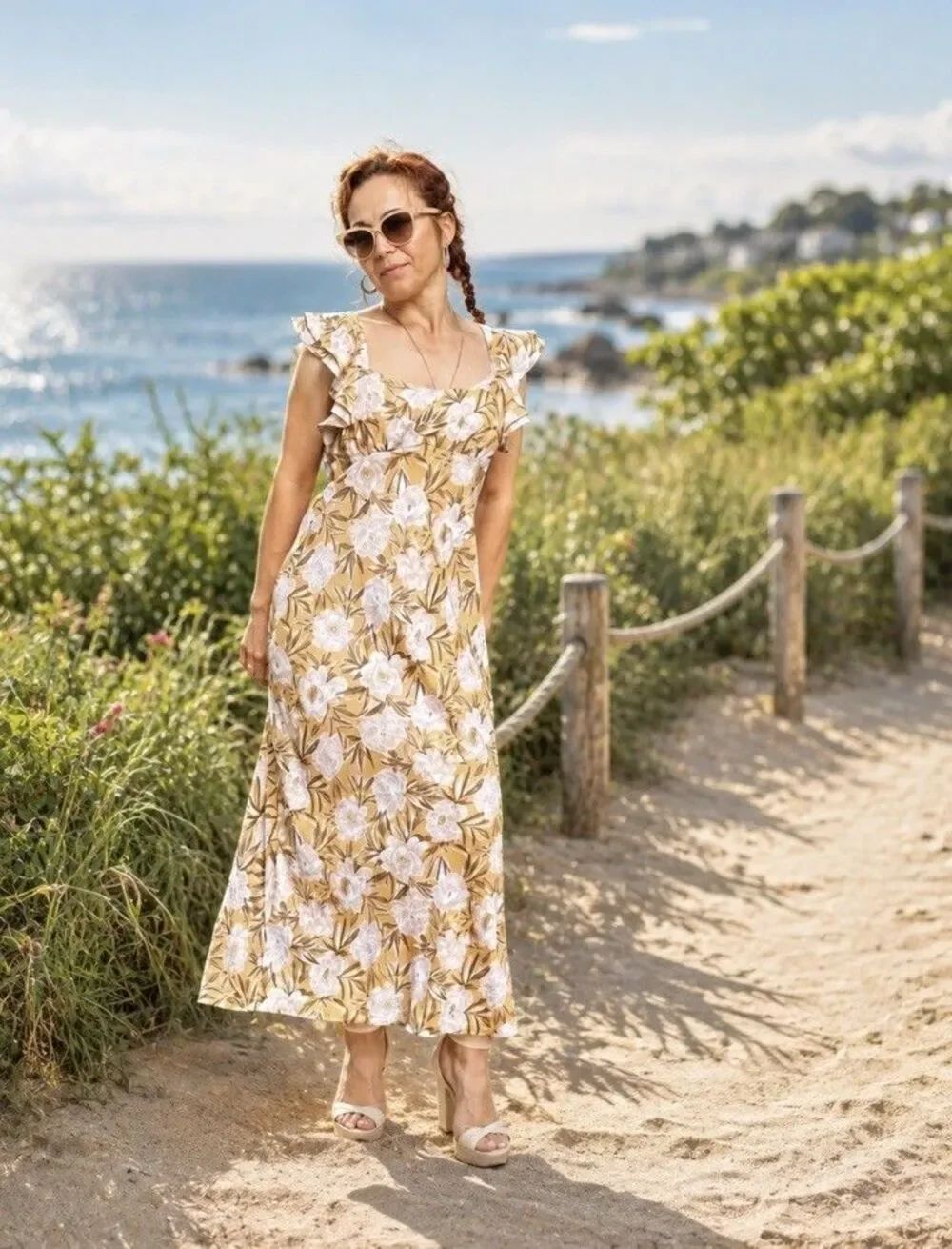 Madewell Womens Sz 10 Angelina Floral Yellow Maxi Dress Tropical Vacation Resort